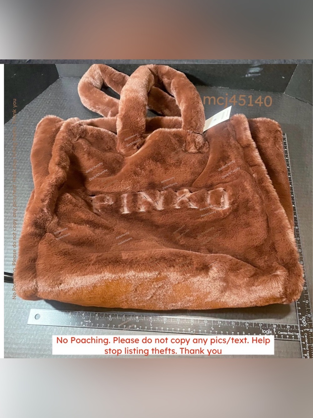 LUSCIOUS GREAT GIFT!! BNWT Pinko Debossed faux fur plush tote brown PRICE FIRM - Picture 8 of 16